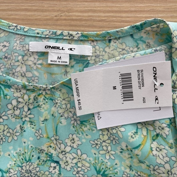 𝅺new O'Neill Aqua Floral Ruffled Hem Byron Ditsy Midi Dress US M - Picture 7 of 7